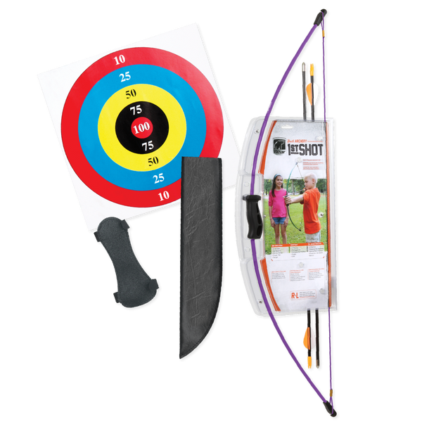 Bear Archery 1st Shot Youth Bow Set Includes Arrows, Armguard, and Arrow Quiver Recommended for Ages 4 to 7 – Flo Purple_1