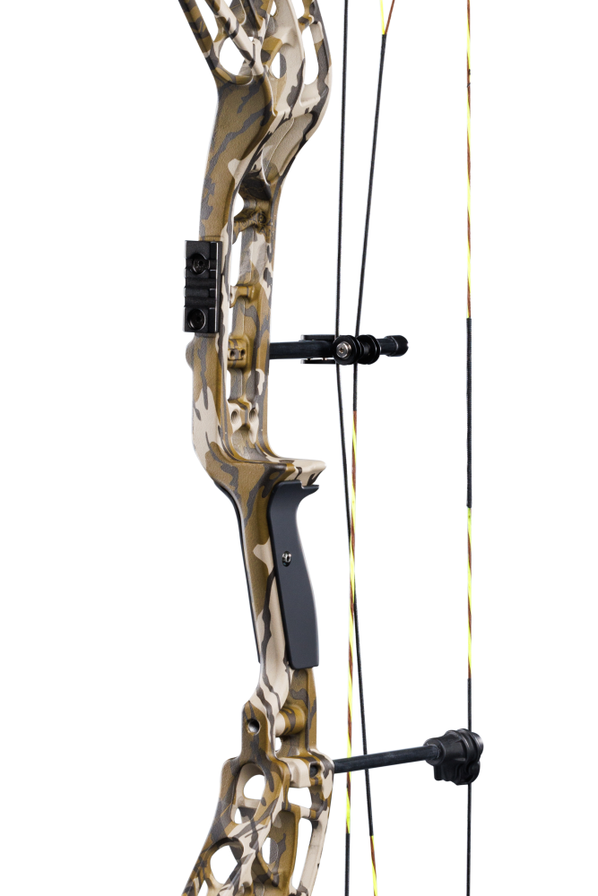 Close up of the Integrate Mounting System ® rest and picatinny sight mounting positions on the Bear Archery Adapt 2 bow-only.