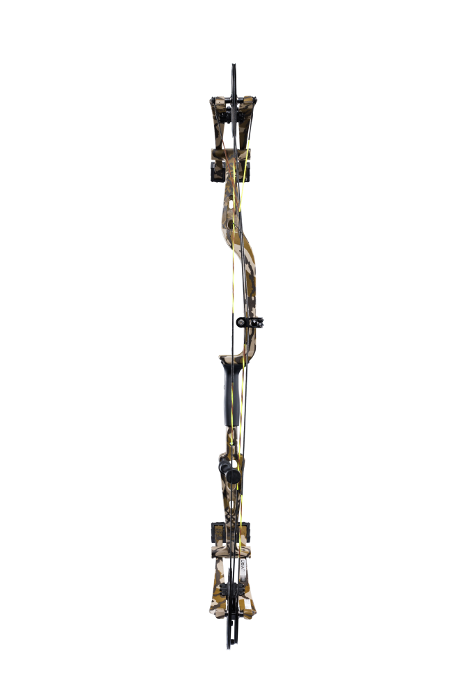 Full view of the Bear Archery Adapt 2, bow only, in color Mossy Oak Bottomland with an adjustable draw length of 24 - 31 inches.