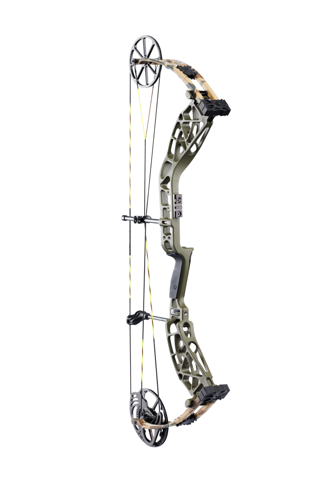 Side view showcasing Bear Archery Adapt 2 single cam bow in color Throwback Green.