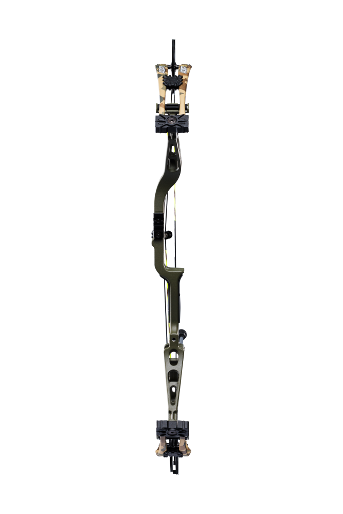 Front view of Bear Archery Adapt 2. This compound bow features a reliable single cam system capable of speeds up to 320 feet per second. 