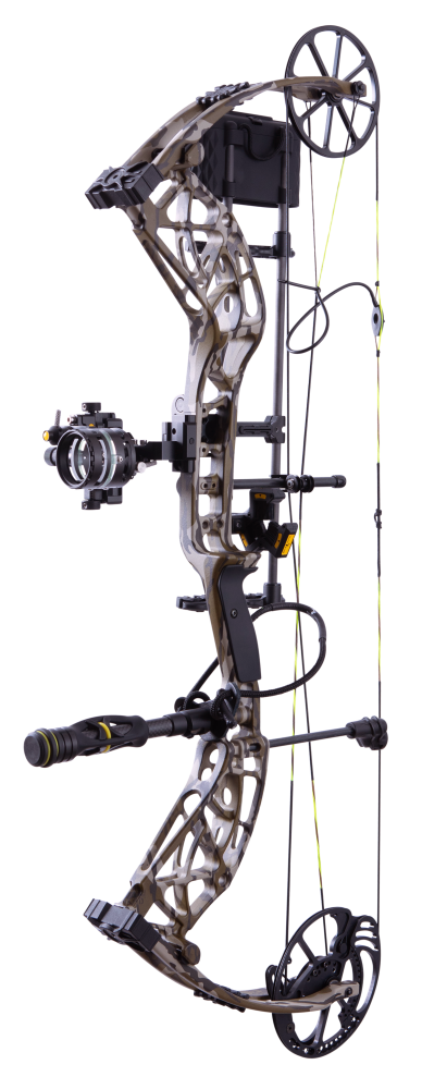 Bear Adapt 2 Plus RTH single cam compound bow in color Mossy Oak Bottomland. Created in collaboration with The Hunting Public.