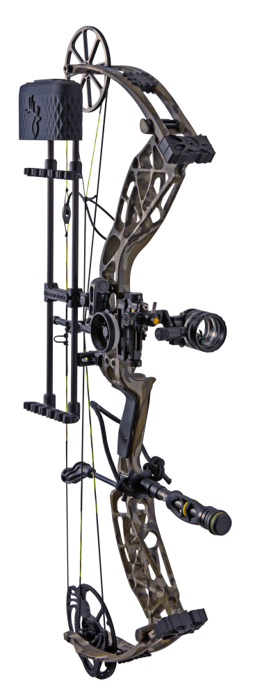 Bear Adapt 2 Plus RTH single cam compound bow in color Mossy Oak Bottomland. Created in collaboration with The Hunting Public.