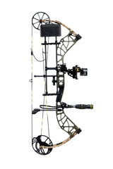 Side view showcasing Bear Adapt 2 Plus RTH hunting bow in color Throwback Green featuring Trophy Ridge accessories: SWFT DUO sight, VRSA Light Quiver, peep sight, d-loop, and Hitman stabilizer.