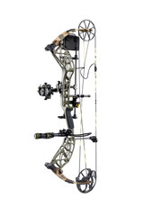 Side view showcasing Bear Adapt 2 Plus RTH hunting bow in color Throwback Green featuring Trophy Ridge accessories: SWFT DUO sight, VRSA Light Quiver, peep sight, d-loop, and Hitman stabilizer 