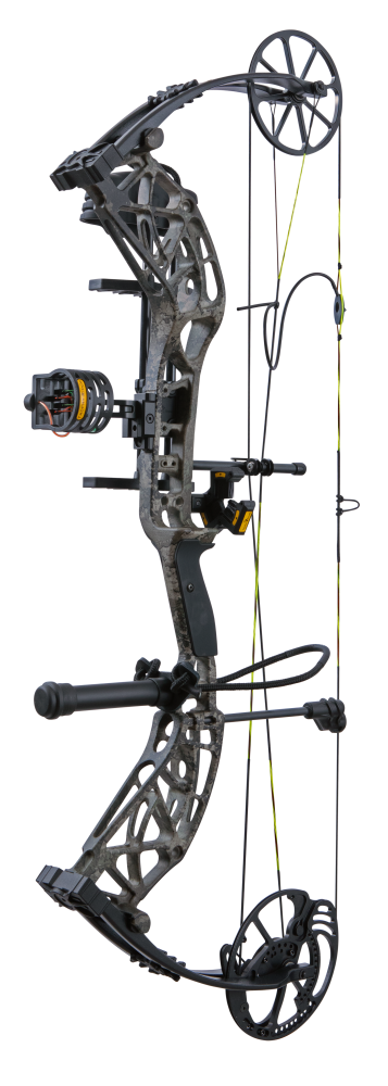 Side view showcasing Bear Adapt 2 RTH single cam bow in color True Timber Strata.