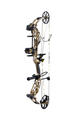 Side view showcasing Bear Adapt 2 RTH single cam bow in color Mossy Oak Bottomland.