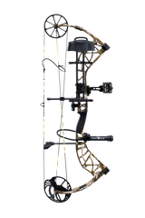 Side view showcasing Bear Adapt 2 RTH hunting bow in color Mossy Oak Bottomland with Trophy Ridge ready-to-hunt accessories. 