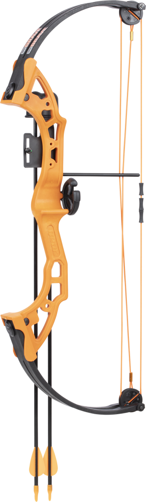 Bear Archery Brave Youth compound bow package in color orange featuring 15 to 25 lb. Draw Weight. 