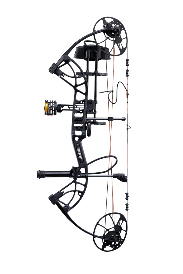 Side view of Bear Archery Cruzer G4 compact bow with 75% let off, highlighting its lightweight and compact frame.