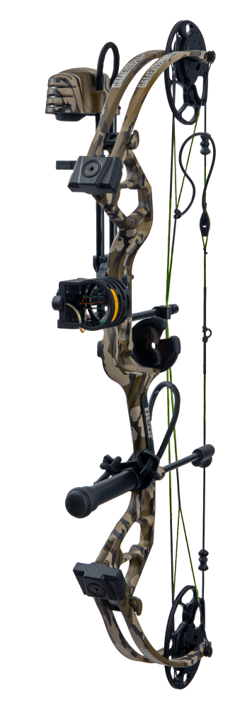 Bear Archery Gamekeeper JR RTH youth bow for hunting in color Mossy Oak Bottomland weighs just 2.7 pounds for unparalleled maneuverability.