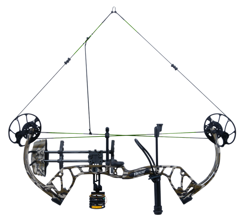 High-performance Bear Archery Gamekeeper bow adjustable draw weights ranging from 5 to 50 pounds and draw lengths from 12 to 27 inches.