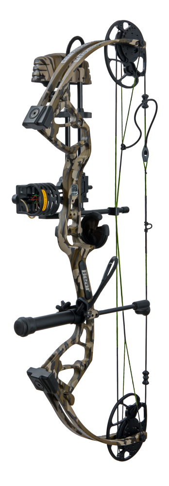 Lightweight Bear Archery Gamekeeper JR RTH youth bow for hunting in color Mossy Oak Bottomland featuring adjustable draw weights and length. 