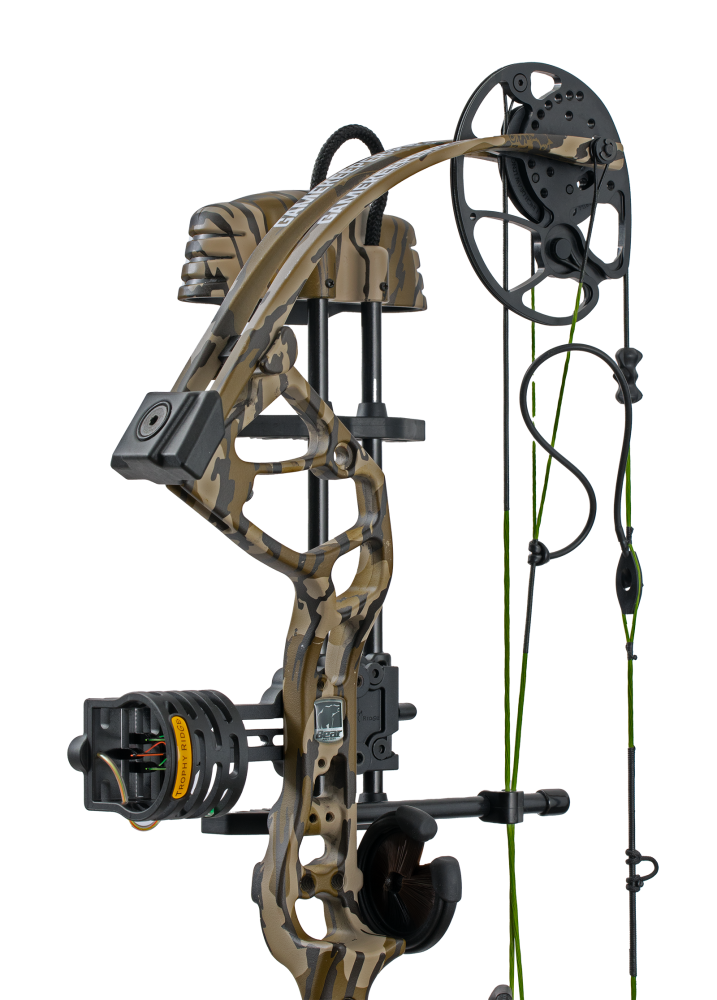 Close up of the Bear Archery Gamekeeper Jr RTH kids compound bow cam system and RTH accessories from Trophy Ridge.