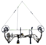 Bear Gamekeeper RTH Adjustable compound Bow in color Mossy Oak Bottomland aiming left showcasing it's 27"-32" draw length.