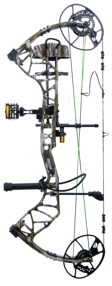 Side view of Bear Gamekeeper RTH adjustable compound bow with 80% let off, highlighting its compound frame.