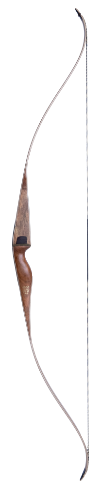 Full view of Bear G62 traditional recurve bow on transparent background.