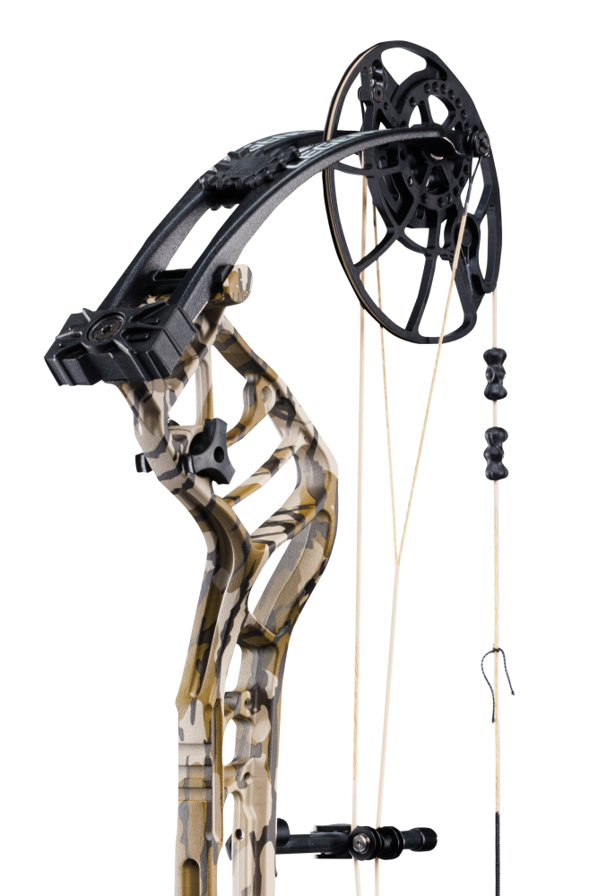 Close up of the Bear Archery Legend 30 DHCXR Hybrid Cam system.