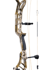 Close up of the Bear Archery Legend 30 compound bow for hunting with the Integrated Mounting System® and Picatinny sight mounting locations.