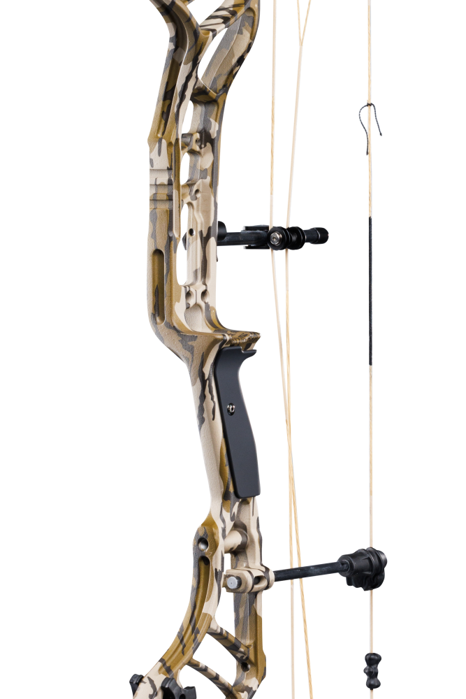 Close up of the Bear Archery Legend 30 compound bow for hunting with the Integrated Mounting System® and Picatinny sight mounting locations.