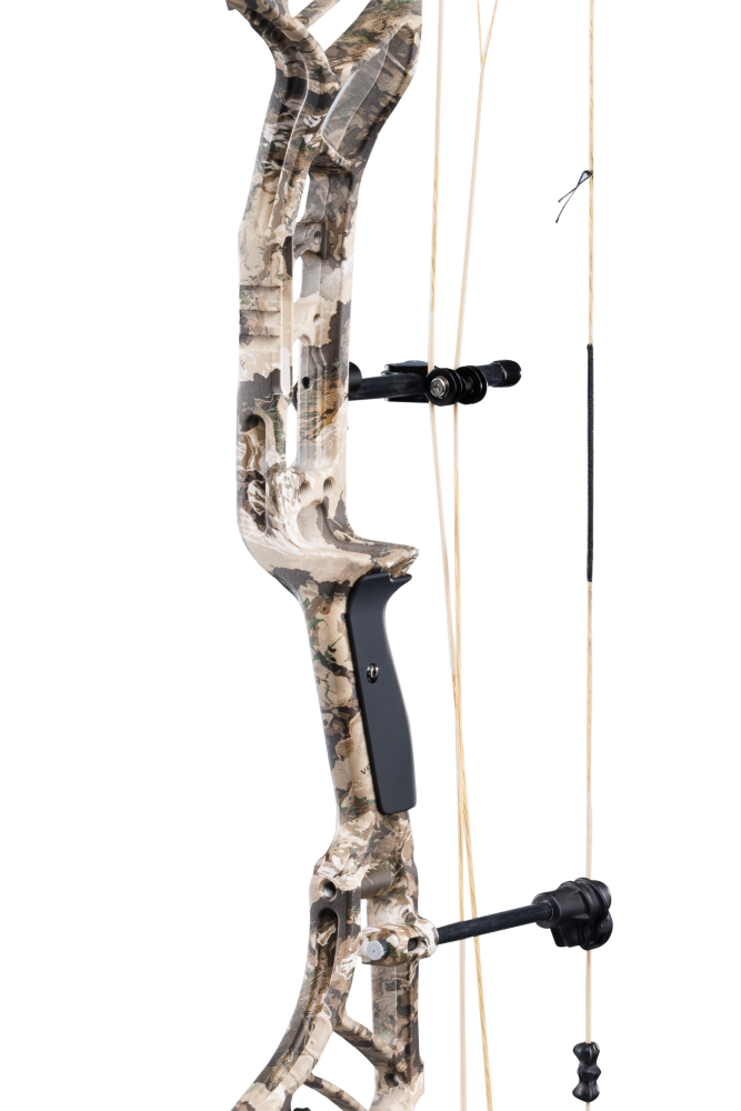 Close up of the Bear Archery Legend 30 compound bow for hunting with the Integrated Mounting System® and Picatinny sight mounting locations.