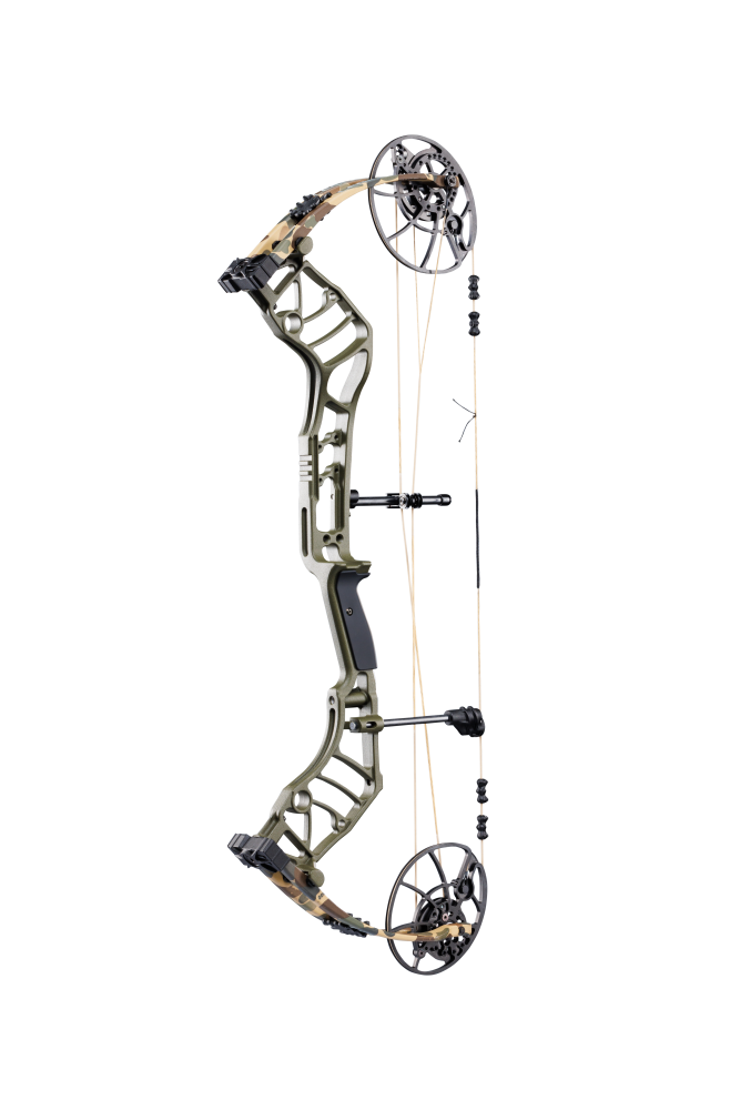 Bear Archery Legend 30 compound bow for hunting with a smooth hybrid cam system, offering adjustable draw length and weight for precision shooting in color Throwback Green.