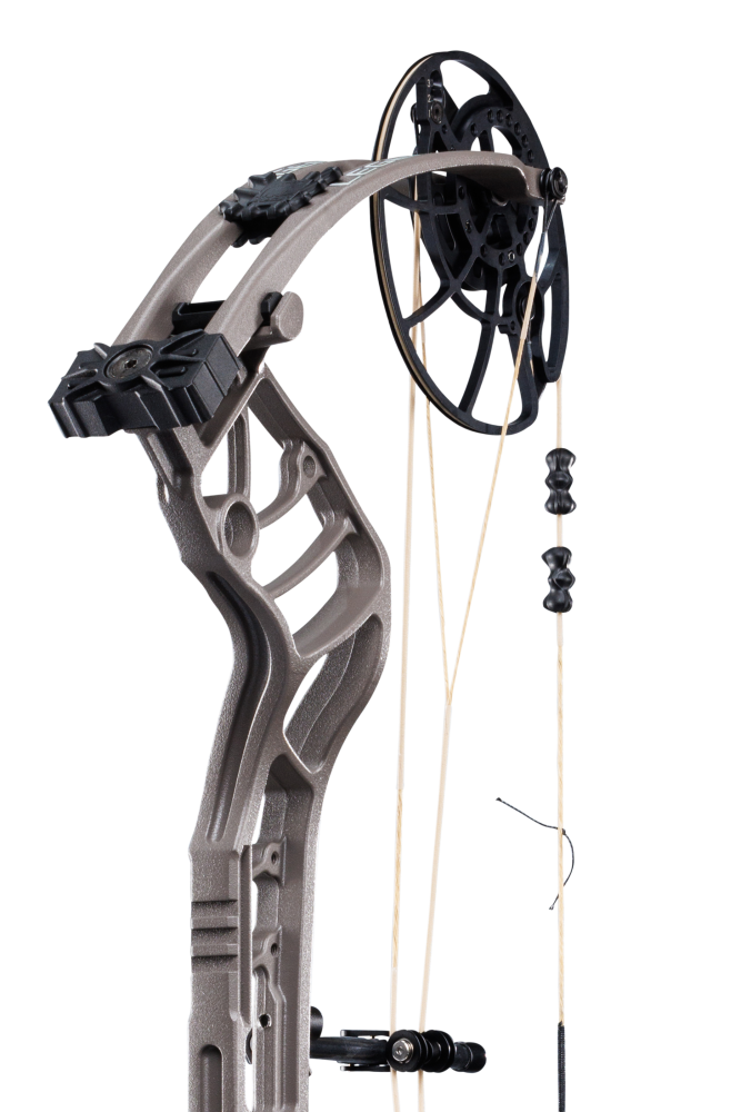 Close up of the Bear Archery Legend 30 DHCXR Hybrid Cam system.