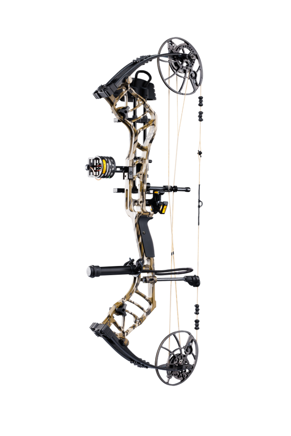 Bear Archery Legend 30 RTH compound bow for hunting with a smooth hybrid cam system, offering adjustable draw length and weight for precision shooting in color Mossy Oak Bottomland.