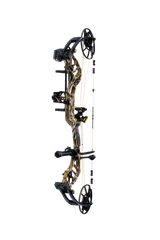 Lightweight Bear Archery Legend 30 RTH hunting bow package in color Mossy Oak Bottomland featuring a high let-off design, vibration-reducing dampeners, and Bear Paw Grip.