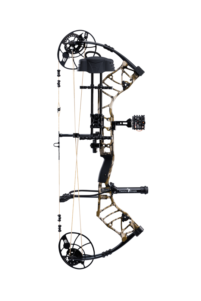 Bear Archery Legend 30 RTH comes Ready-to-Hunt with Trophy Ridge RTH Package featuring IMS® V-Biscuit rest, a Picatinny-mounted 4 pin sight, a 5 arrow quiver, a stabilizer, Radical peep sight, and wrist sling