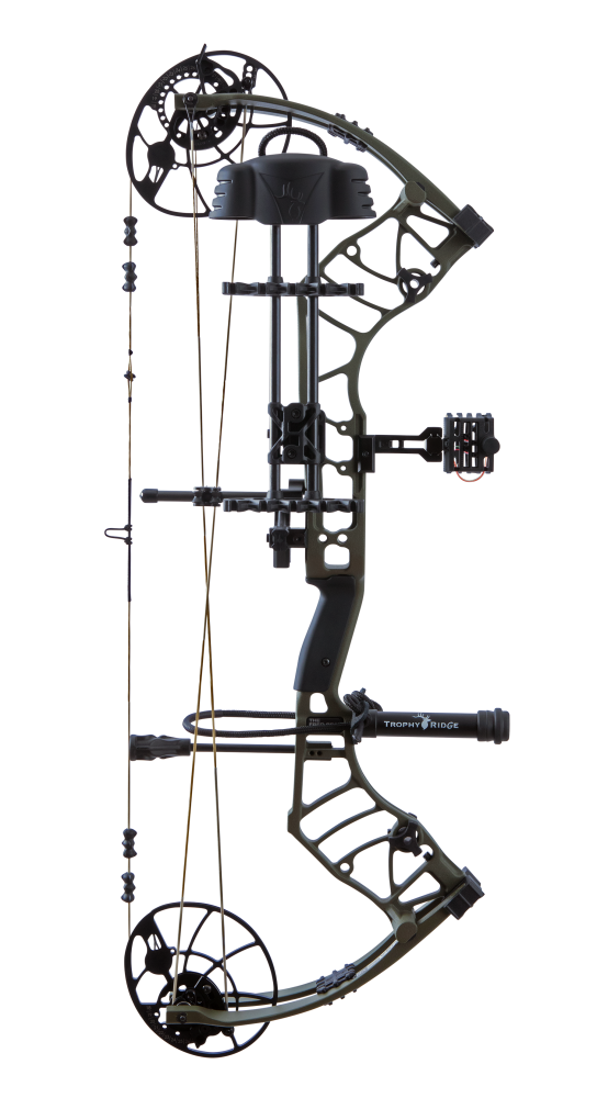 Lightweight Bear Archery Legend 30 RTH hunting bow package in color Olive featuring a high let-off design, vibration-reducing dampeners, and Bear Paw Grip.