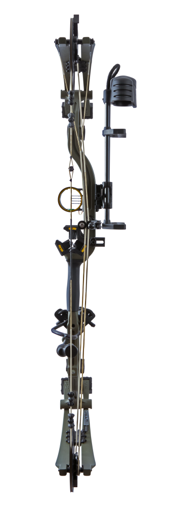 Bear Archery Legend 30 RTH comes Ready-to-Hunt with Trophy Ridge RTH Package featuring IMS® V-Biscuit rest, a Picatinny-mounted 4 pin sight, a 5 arrow quiver, a stabilizer, Radical peep sight, and wrist sling