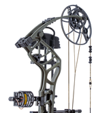 Close up of the Bear Archery Legend 30 RTH DHCXR Hybrid Cam system and RTH accessories from Trophy Ridge.