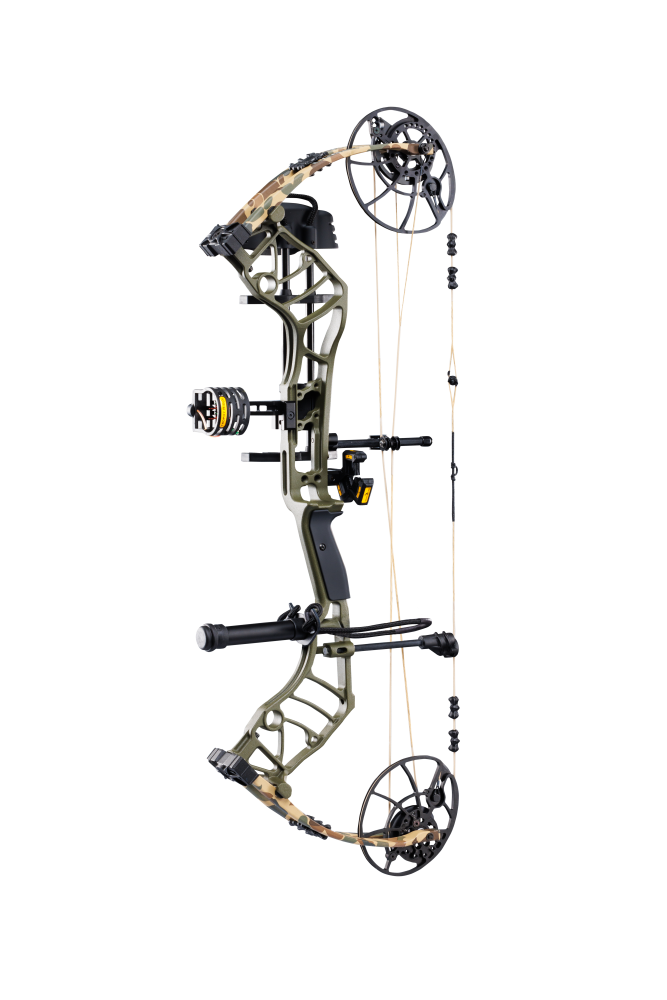 Bear Archery Legend 30 RTH hunting compound bow in color Throwback Green with a stable 30 RTH-inch axle-to-axle length, smooth draw cycle, and optimized performance for bowhunters.