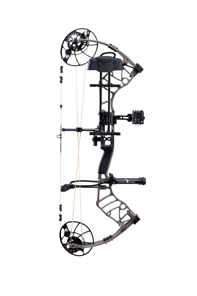 Bear Archery Legend 30 RTH compound bow for hunting comes Ready-to-Hunt with Trophy Ridge RTH Package featuring IMS® V-Biscuit rest, a Picatinny-mounted 4 pin sight, a 5 arrow quiver, a stabilizer, Radical peep sight, and wrist sling