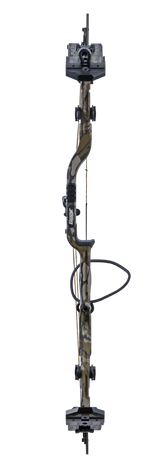 Bear Archery Persist 33 compound bow in color Mossy Oak Bottomland with a stable 33-inch axle-to-axle length, smooth draw cycle, and optimized performance for bowhunters.