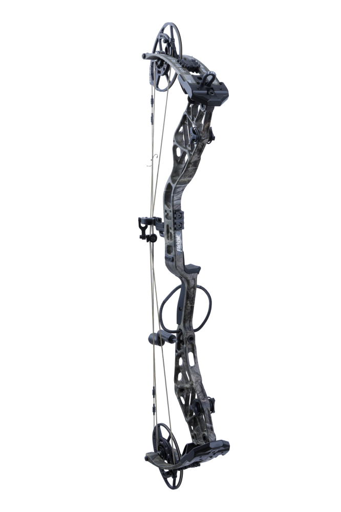 Bear Archery Persist 33 compound bow in color Mossy Oak Roots boasts a 33" axel-to-axel.