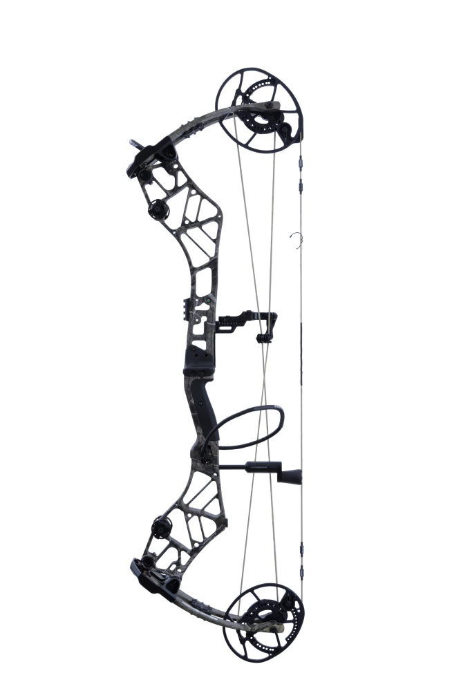 High-performance Bear Archery Persist 33 compound bow with advanced EKO cam system in color Mossy Oak Roots.