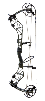 Olive colored Bear Archery Persist 33 compound bow with a stable 33-inch axle-to-axle length.