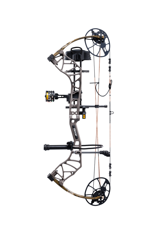 Side view of Bear Archery Legit MAXX RTH Special Edition compound bow in color Stone/Bottomland showcasing its dual cam system.