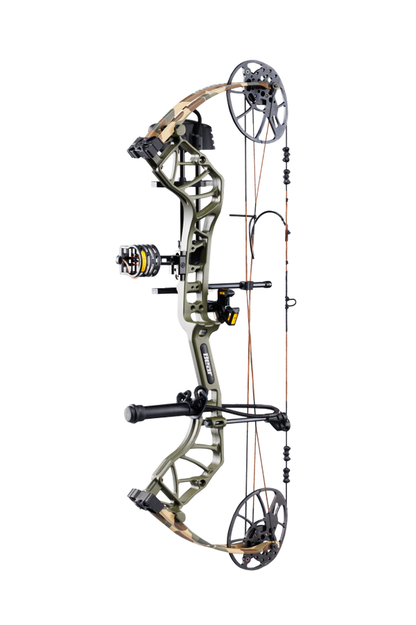 Side view of the Bear Archery Legit MAXX RTH Special Edition compound in color Throwback Green highlighting its 30-inch axle-to-axle length and 6.25” brace height.