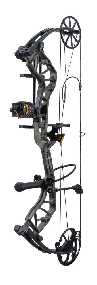 Side view of Bear Species XT single cam bow equipped with top-of-the-line Ready-to-Hunt package from Trophy Ridge.