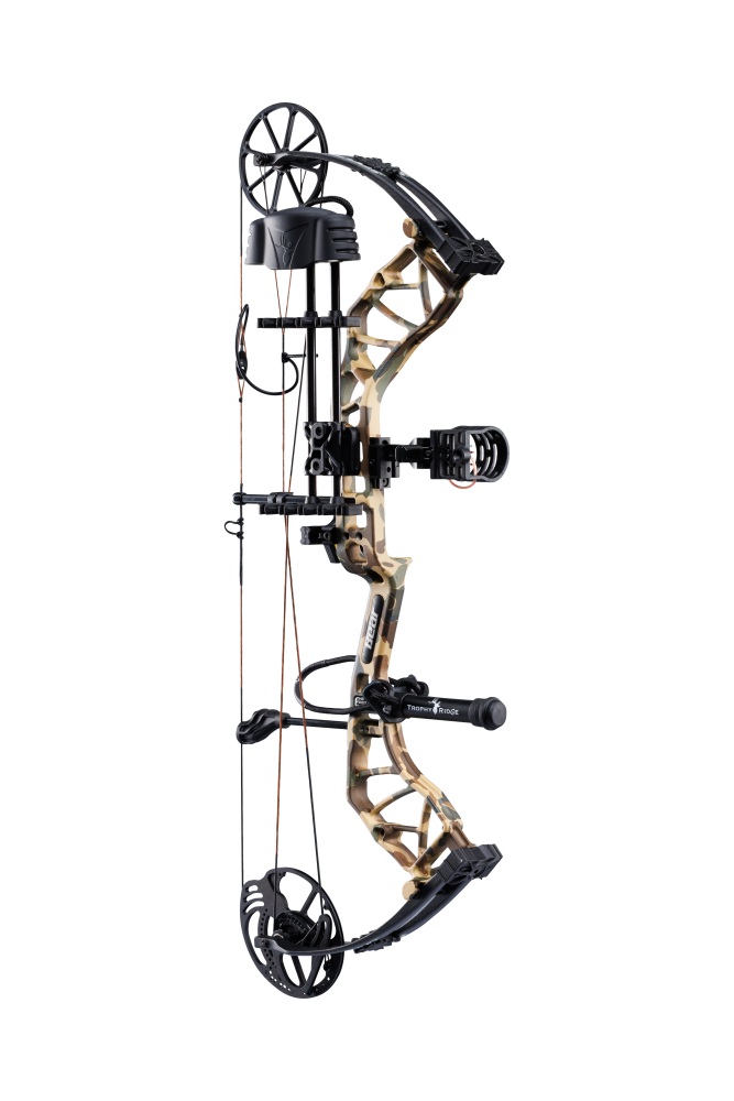 Side view of Bear Species XT single cam bow equipped with top-of-the-line Ready-to-Hunt package from Trophy Ridge.