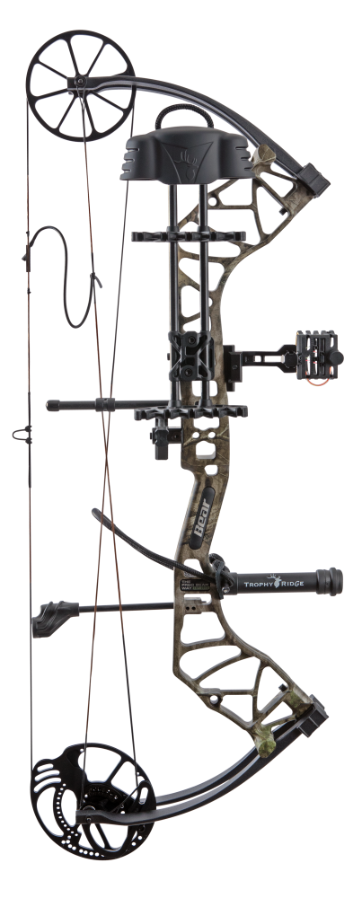 Side view of Bear Species XT single cam bow equipped with top-of-the-line Ready-to-Hunt package from Trophy Ridge.