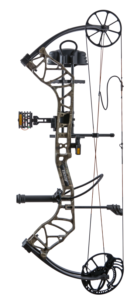 Side view of Bear Species XT RTH single cam bow in color Mossy Oak Roots.