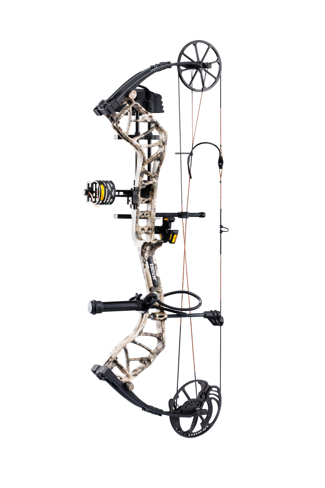 Side view of Bear Species XT RTH single cam bow in color Veil Whitetail.