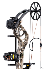 Close up of the single cam system, compound bow limbs, and picatinny sight mounting location on the Bear Species XT RTH.