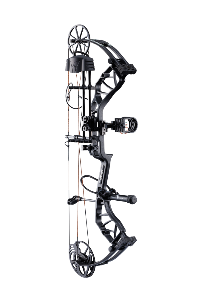 Side view of Bear Species XT single cam bow equipped with top-of-the-line Ready-to-Hunt package from Trophy Ridge.