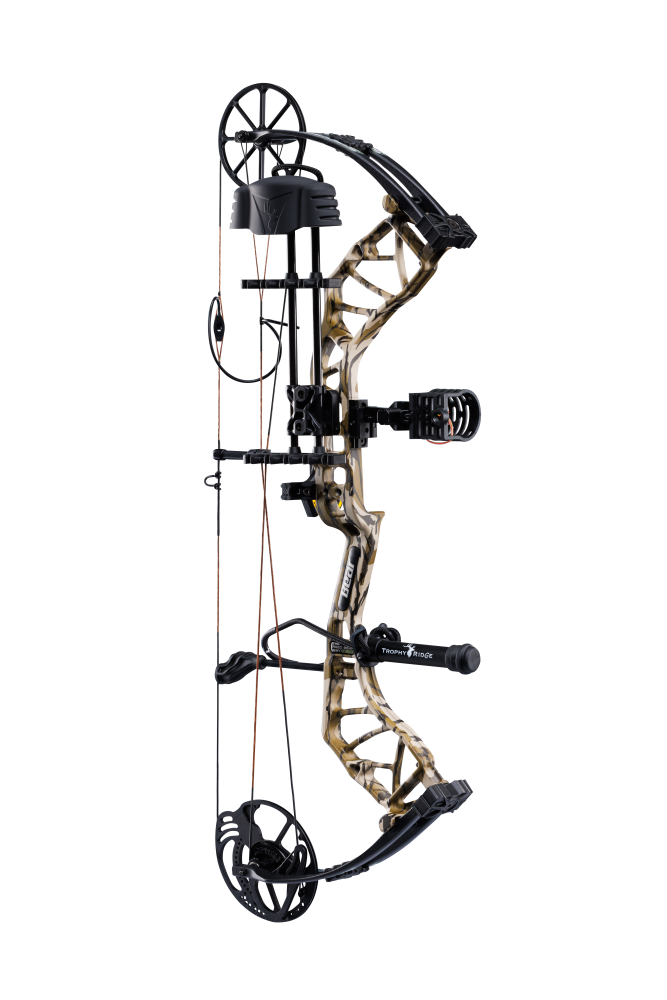 Side view of Bear Species XT single cam bow equipped with top-of-the-line Ready-to-Hunt package from Trophy Ridge.