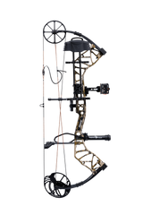 The Bear Archery Species XT single cam compound bow shown in Mossy Oak Bottomland features an adjustable draw length range of 23.5 to 30.5 inches.